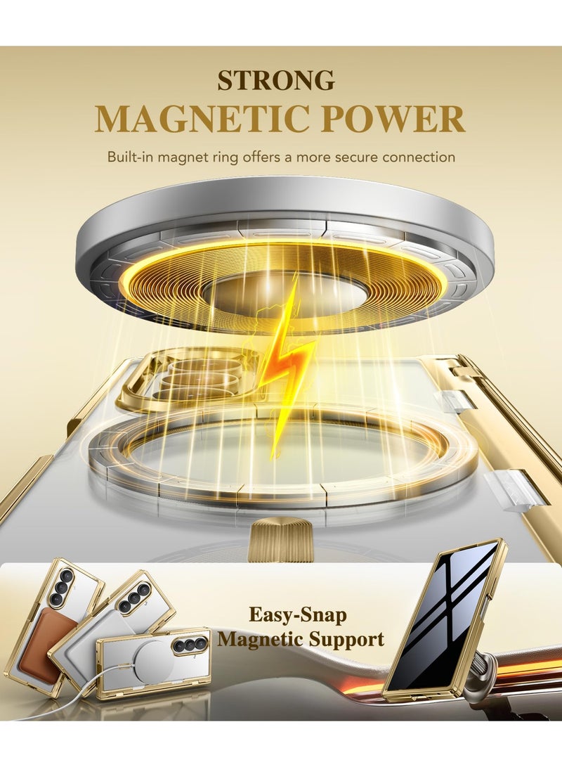 بيرفي جراب لسامسونج جالاكسي زد فولد 7 مع واقي شاشة للخصوصية، [متوافق مع ماج سيف] [حامل مخفي] تصميم شفاف مطلي، جراب صلب نحيف مقاوم للصدمات بحماية كاملة للهاتف، ذهبي - Image 2